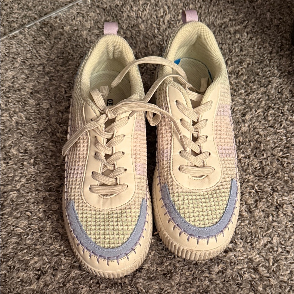 Stylish Cream and Purple Sneakers